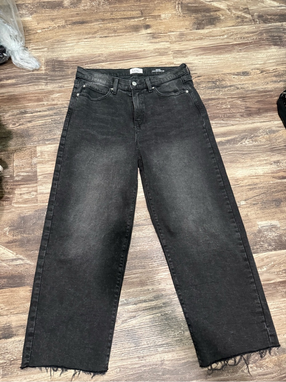 Nicole Miller Washed Black Wide Leg High-Rise Jeans